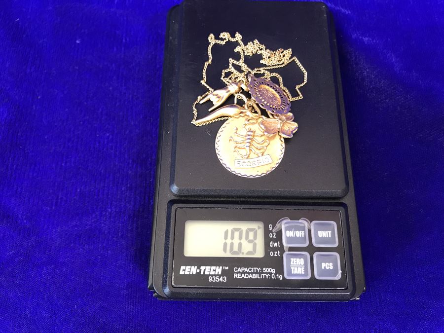 14k Gold Charm Pendant Necklace Scorpio 10 9g
