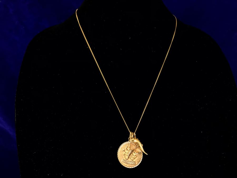 14K Gold Charm Pendant Necklace Scorpio 10.9g [Photo 18]