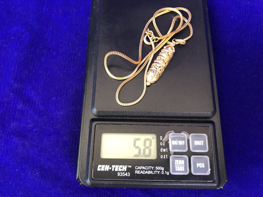 14K Gold Torah Scroll Pendant With 14K Gold Italy Neckalce 5.8g [Photo 9]