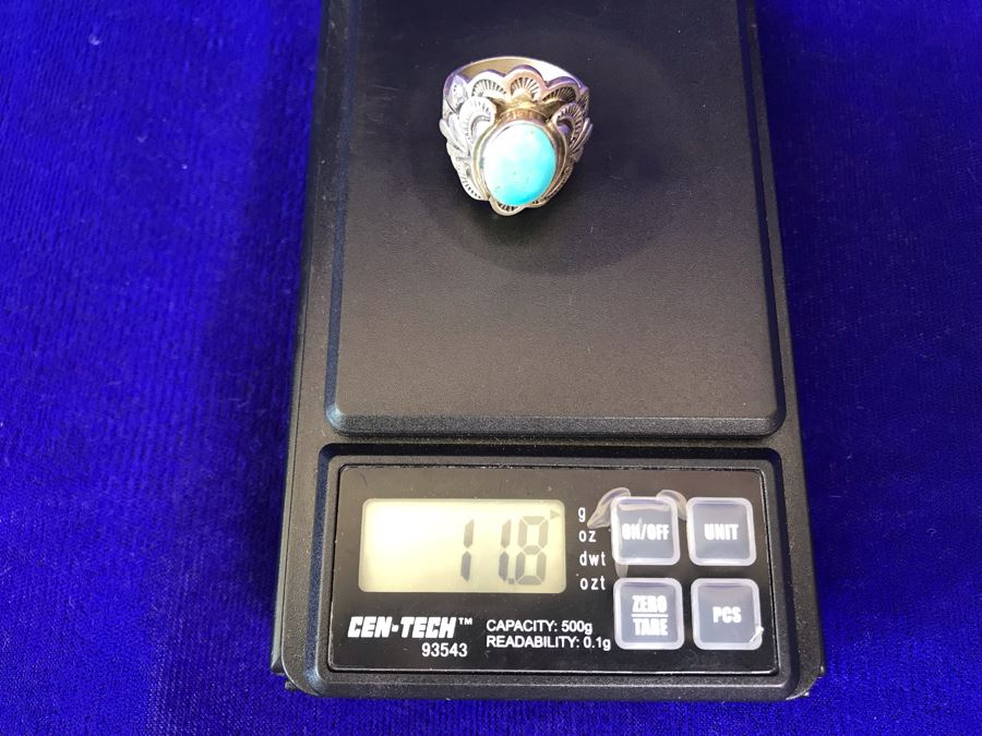 Vintage Signed Sterling Silver Turquoise Ring 11.8g Size 9.5 [Photo 10]