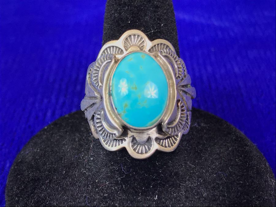 Vintage Signed Sterling Silver Turquoise Ring 11.8g Size 9.5 [Photo 4]
