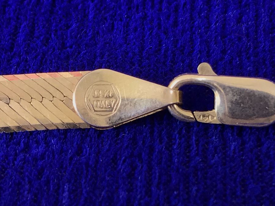 14K Gold Herringbone Chain Necklace Italy 14.5g [Photo 5]