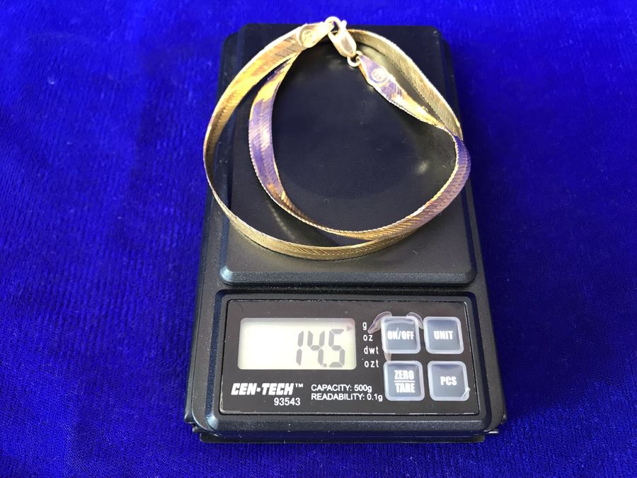 14K Gold Herringbone Chain Necklace Italy 14.5g [Photo 11]