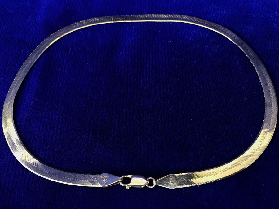 14K Gold Herringbone Chain Necklace Italy 14.5g [Photo 9]