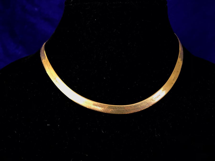 14K Gold Herringbone Chain Necklace Italy 14.5g [Photo 2]
