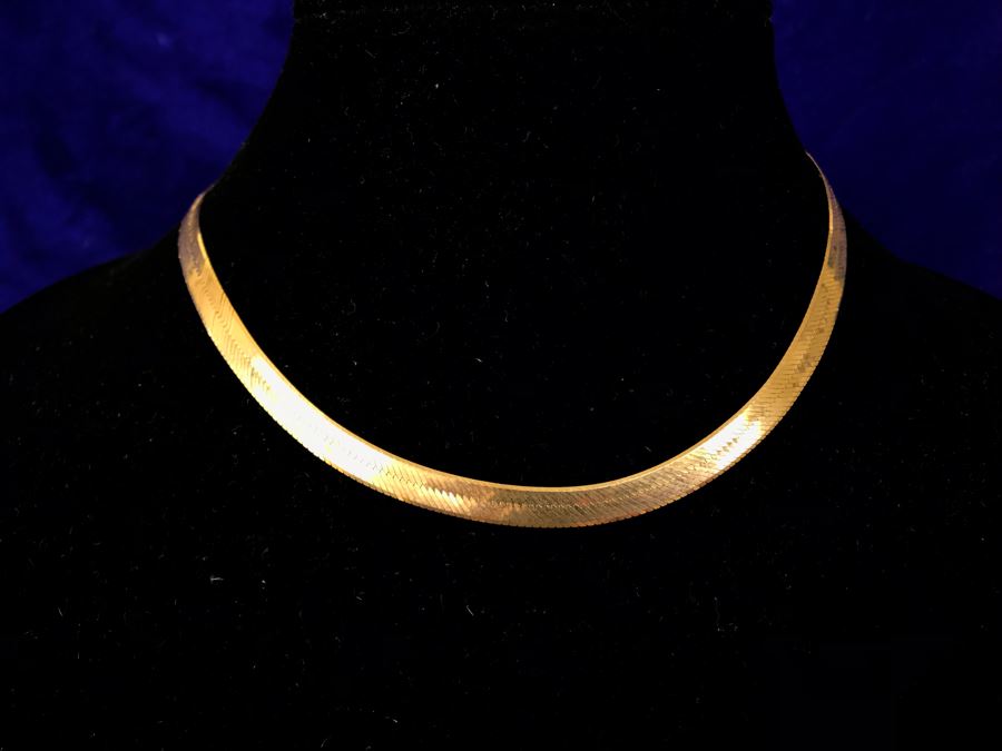 14K Gold Herringbone Chain Necklace Italy 14.5g [Photo 3]