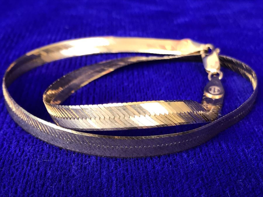 14K Gold Herringbone Chain Necklace Italy 14.5g [Photo 10]