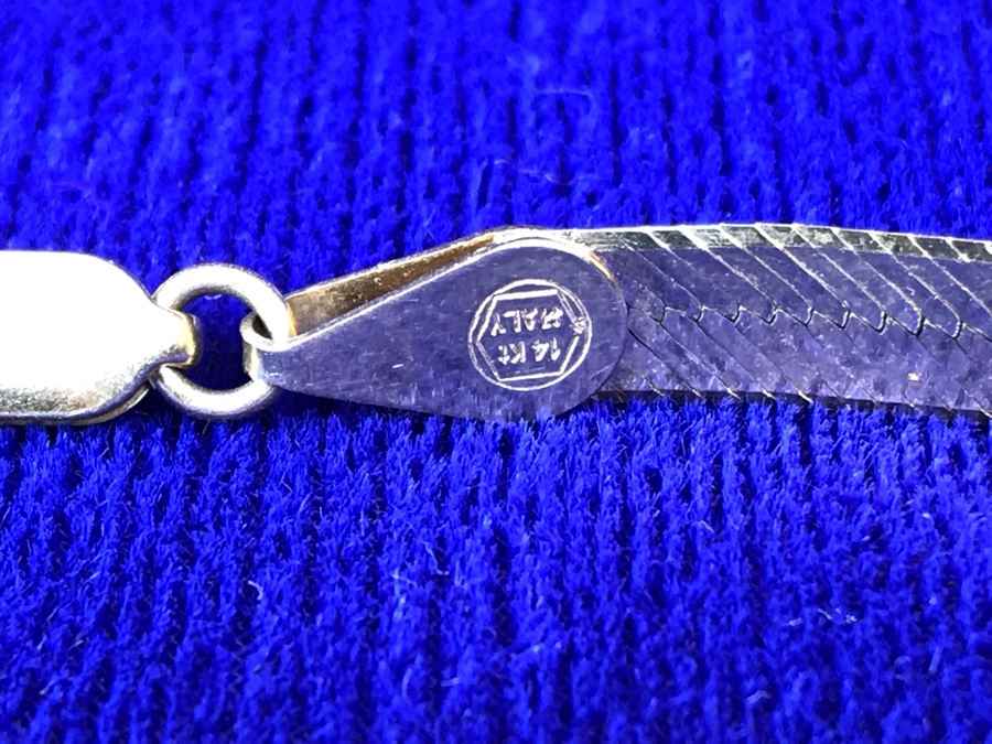 14K Gold Herringbone Chain Necklace Italy 14.5g [Photo 7]