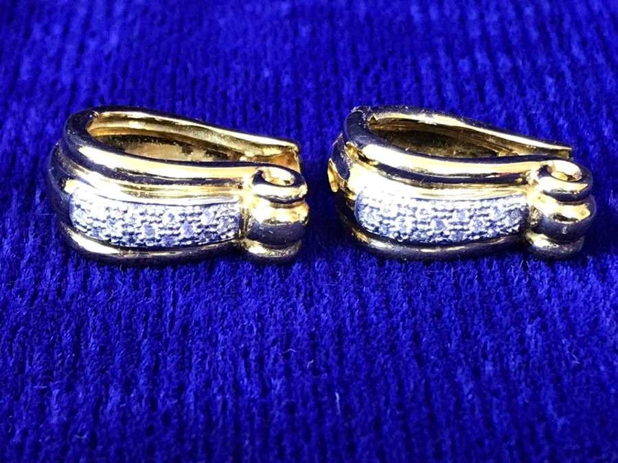18K Gold Pave Diamond Hoops Earrings Italy 9.5g .25CTTW FMV $800 [Photo 9]