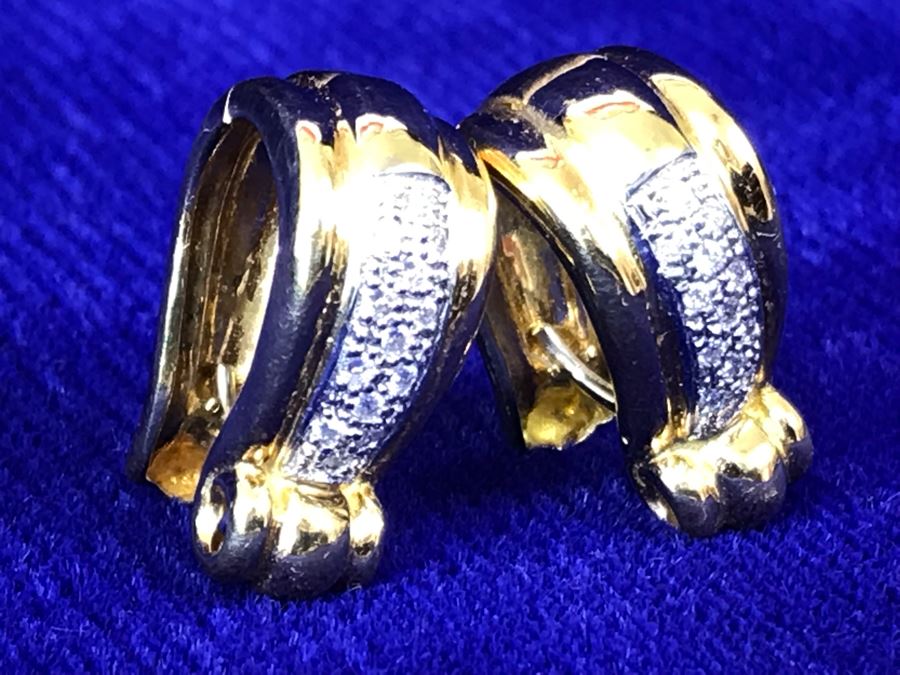 18K Gold Pave Diamond Hoops Earrings Italy 9.5g .25CTTW FMV $800 [Photo 14]