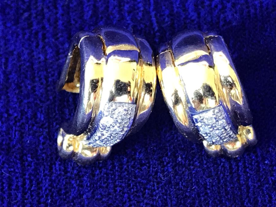 18K Gold Pave Diamond Hoops Earrings Italy 9.5g .25CTTW FMV $800 [Photo 17]