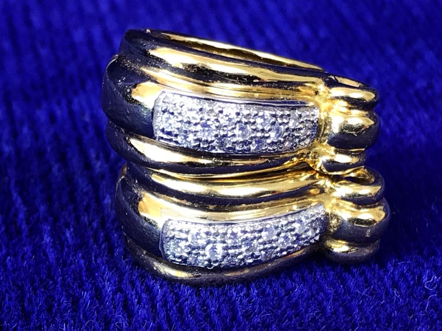 18K Gold Pave Diamond Hoops Earrings Italy 9.5g .25CTTW FMV $800 [Photo 4]