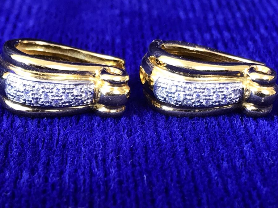 18K Gold Pave Diamond Hoops Earrings Italy 9.5g .25CTTW FMV $800 [Photo 10]