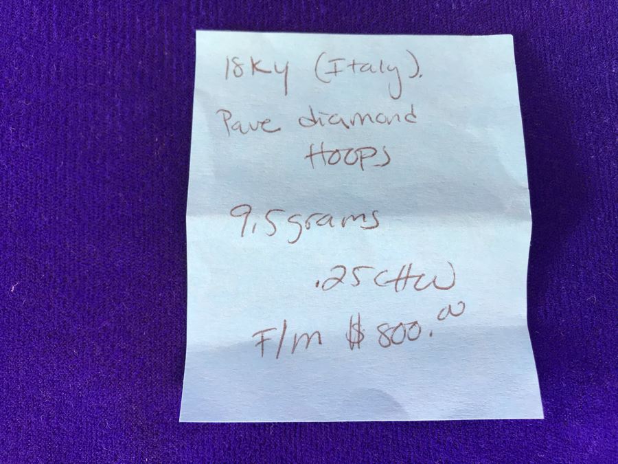 18K Gold Pave Diamond Hoops Earrings Italy 9.5g .25CTTW FMV $800 [Photo 19]