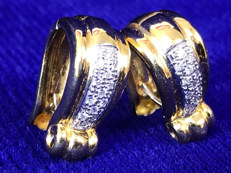 18K Gold Pave Diamond Hoops Earrings Italy 9.5g .25CTTW FMV $800 [Photo 15]