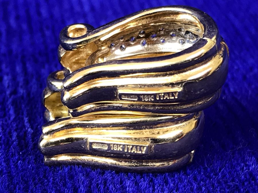 18K Gold Pave Diamond Hoops Earrings Italy 9.5g .25CTTW FMV $800 [Photo 7]