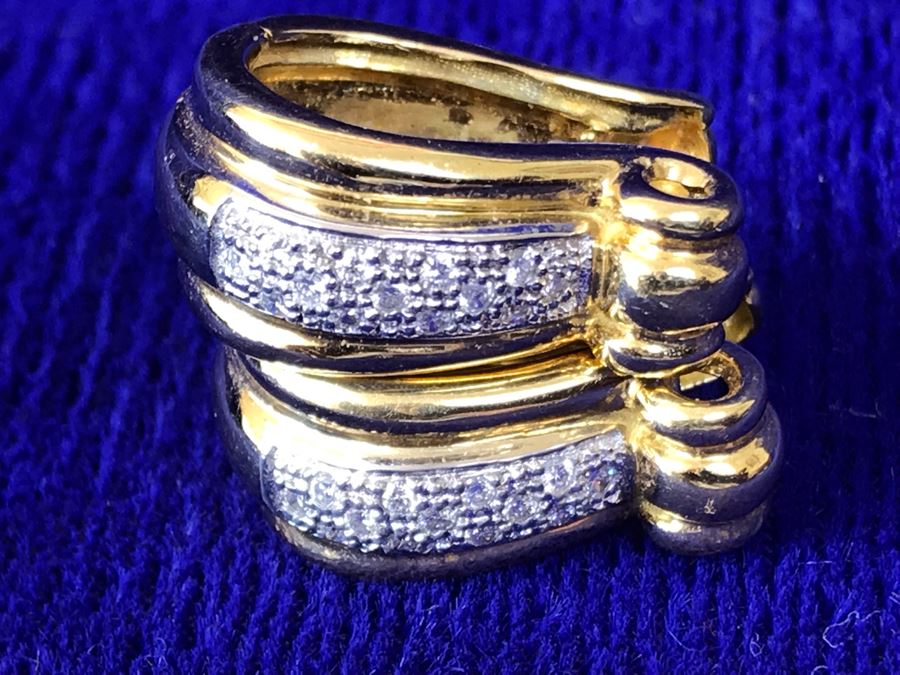 18K Gold Pave Diamond Hoops Earrings Italy 9.5g .25CTTW FMV $800 [Photo 5]