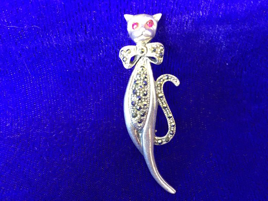 Vintage Sterling Silver Signed Cat And Frog Brooch Pin 15.8g [Photo 9]