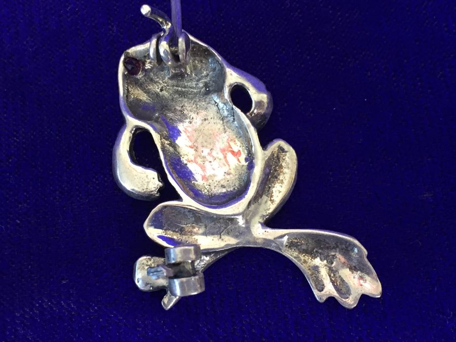Vintage Sterling Silver Signed Cat And Frog Brooch Pin 15.8g [Photo 16]