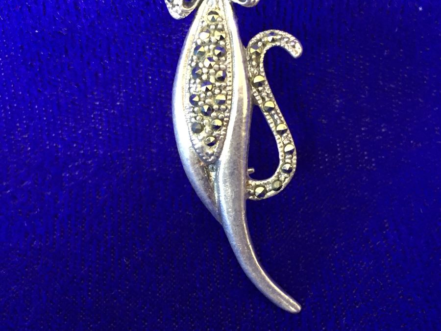 Vintage Sterling Silver Signed Cat And Frog Brooch Pin 15.8g [Photo 11]