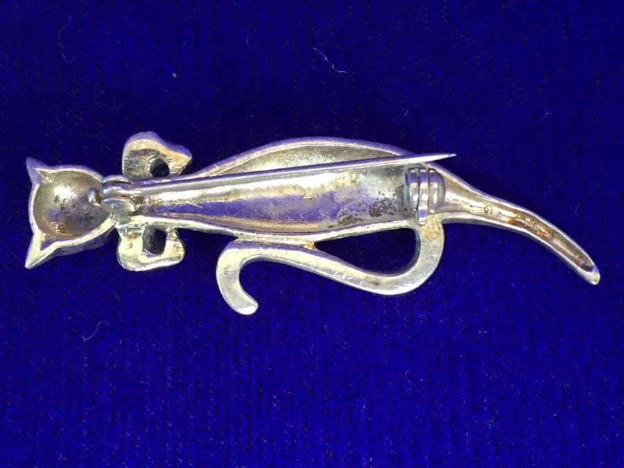 Vintage Sterling Silver Signed Cat And Frog Brooch Pin 15.8g [Photo 12]