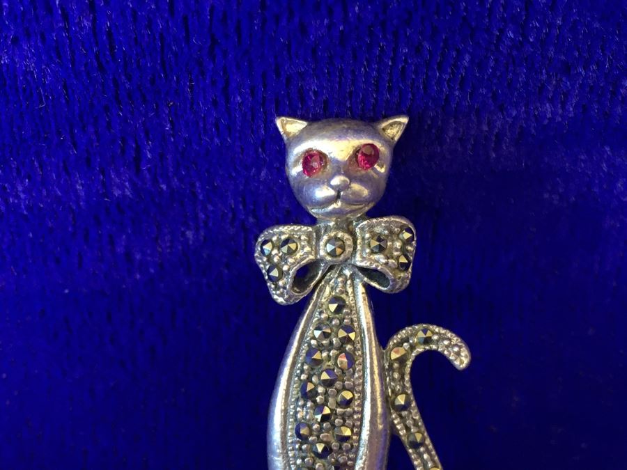 Vintage Sterling Silver Signed Cat And Frog Brooch Pin 15.8g [Photo 10]