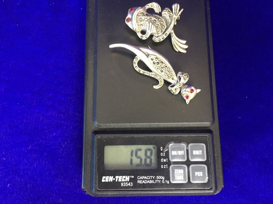 Vintage Sterling Silver Signed Cat And Frog Brooch Pin 15.8g [Photo 19]