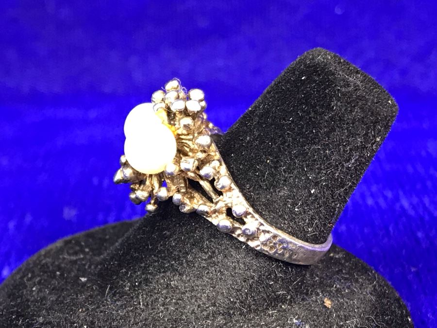 Vintage Sterling Silver Pearls Ring Signed Size 7 4.9g [Photo 6]