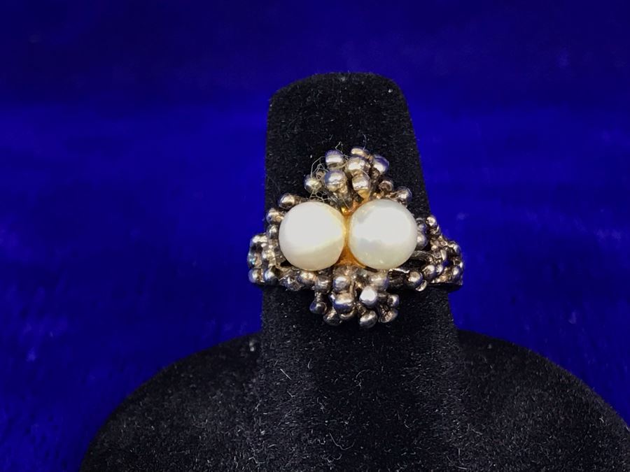 Vintage Sterling Silver Pearls Ring Signed Size 7 4.9g [Photo 4]