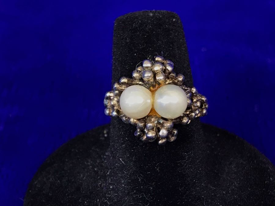 Vintage Sterling Silver Pearls Ring Signed Size 7 4.9g [Photo 3]