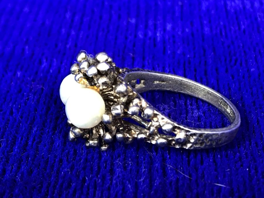 Vintage Sterling Silver Pearls Ring Signed Size 7 4.9g [Photo 9]