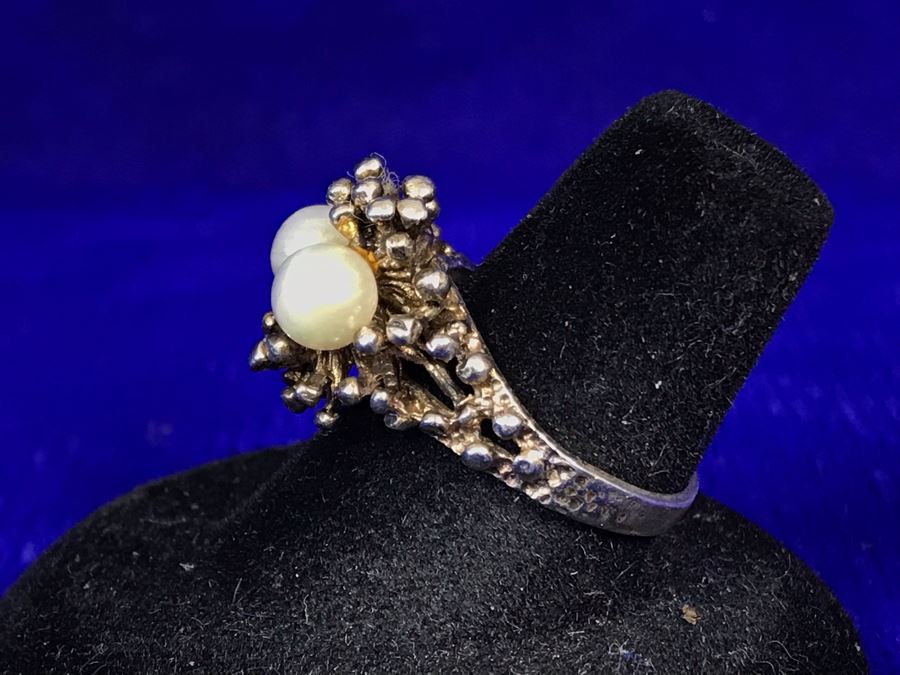 Vintage Sterling Silver Pearls Ring Signed Size 7 4.9g [Photo 7]