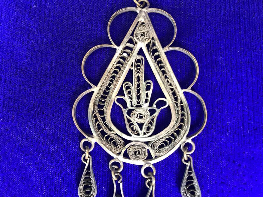 Vintage Silver Filigree Middle Finger Pendant 14.2g [Photo 3]