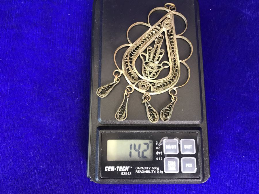 Vintage Silver Filigree Middle Finger Pendant 14.2g [Photo 6]