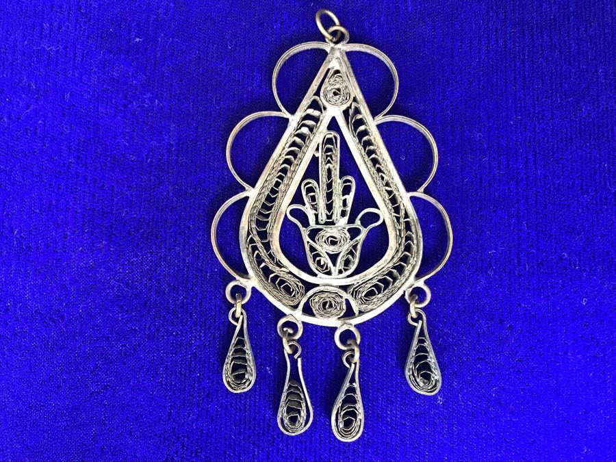 Vintage Silver Filigree Middle Finger Pendant 14.2g [Photo 2]