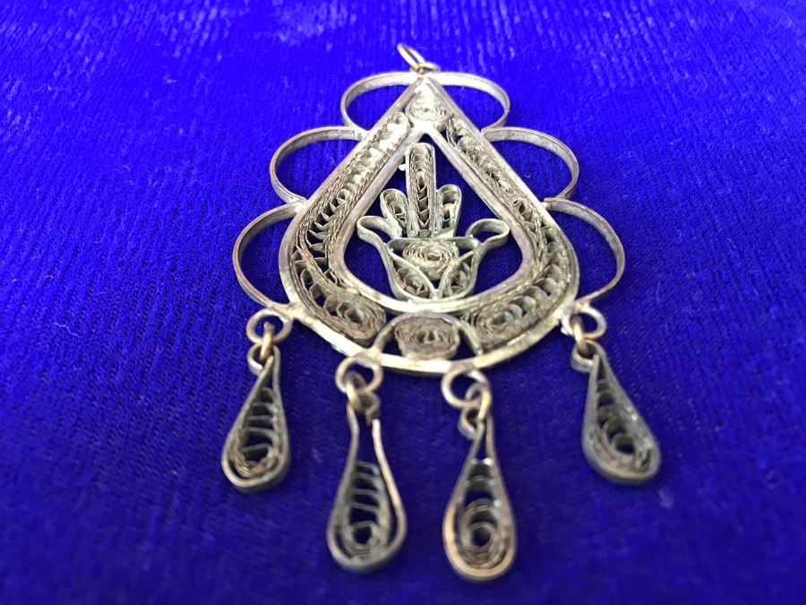 Vintage Silver Filigree Middle Finger Pendant 14.2g [Photo 4]
