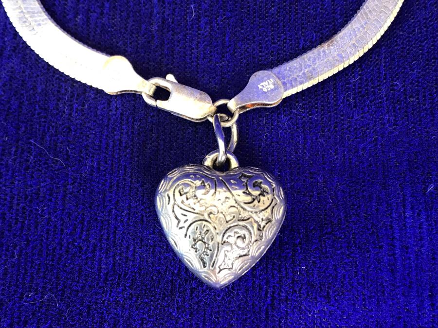 Vintage Sterling Silver Heart Pendant Bracelet Italy 7.2g [Photo 3]
