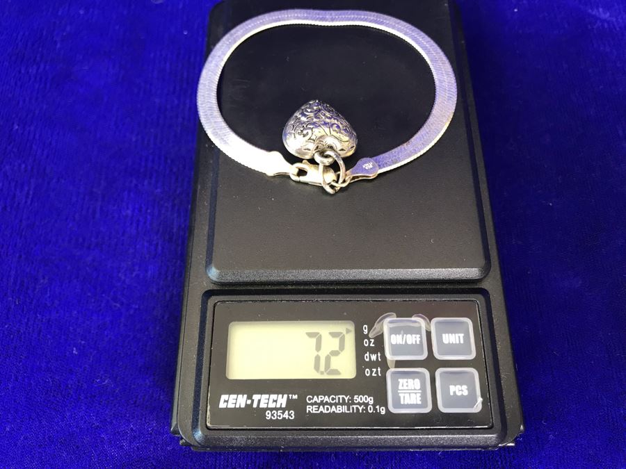 Vintage Sterling Silver Heart Pendant Bracelet Italy 7.2g [Photo 6]