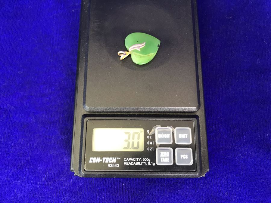 Jade Stone Heart Pendant With 14K Bale 3g [Photo 4]