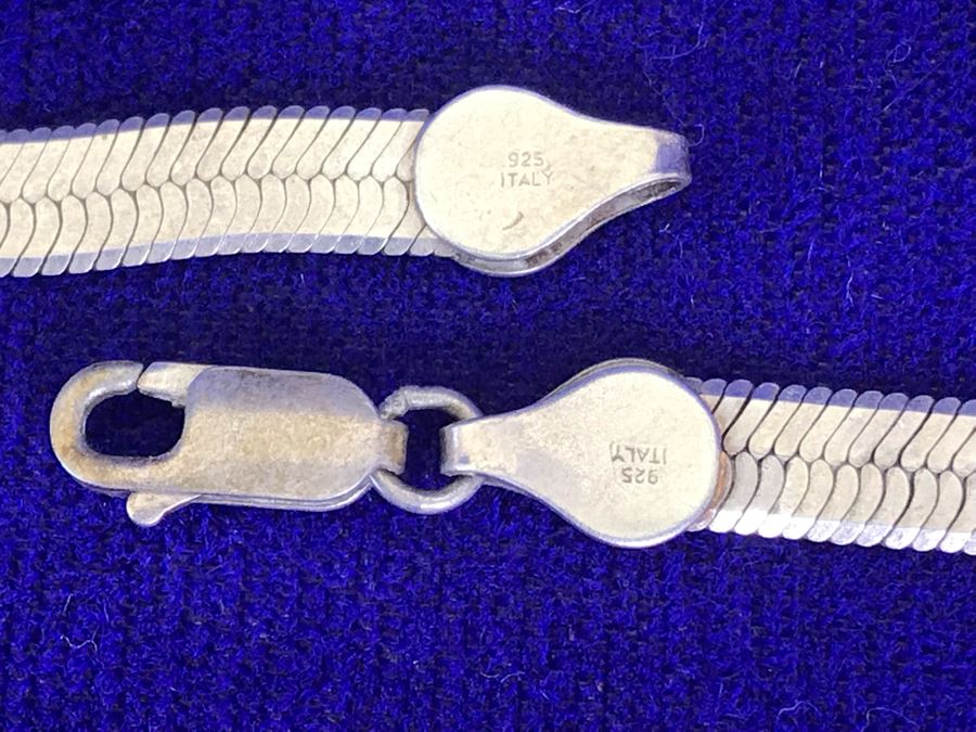 Sterling Silver Herringbone Chain Necklace Italy 18.7g [Photo 3]