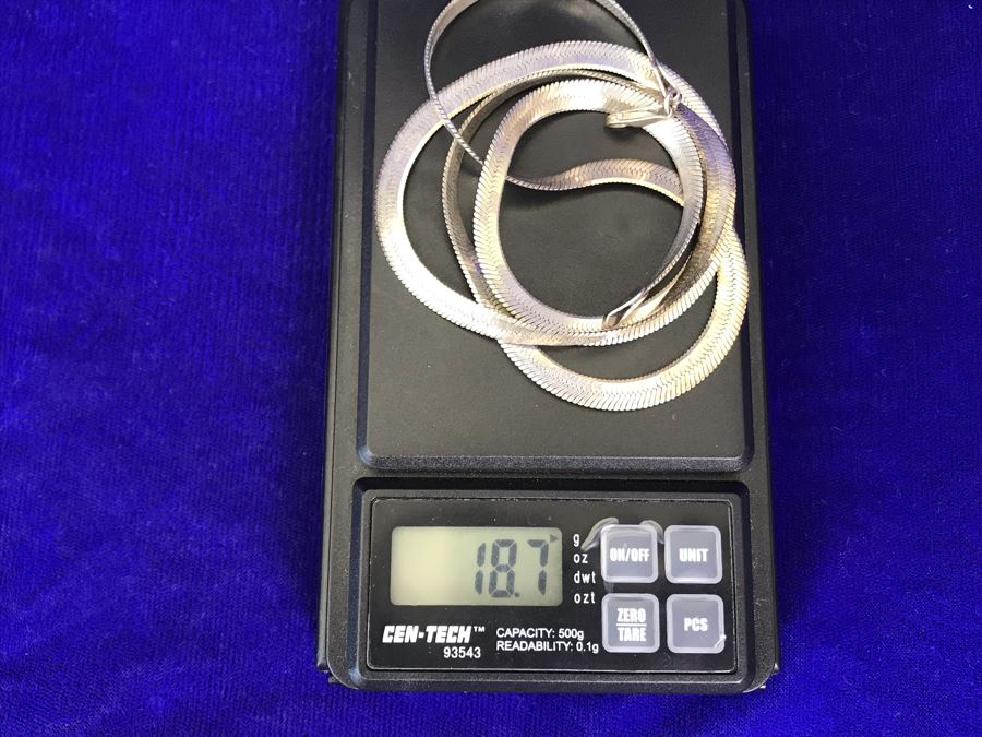 Sterling Silver Herringbone Chain Necklace Italy 18.7g [Photo 4]