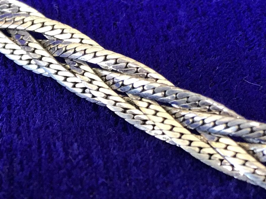 Vintage Sterling Silver Woven Chain Necklace Italy 24'L 29g