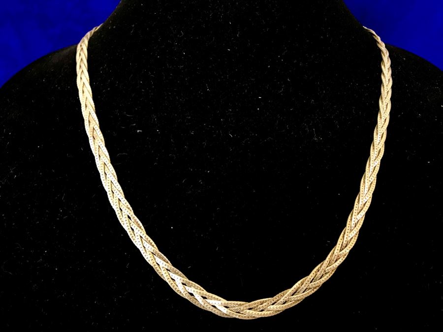 Vintage Sterling Silver Woven Chain Necklace Italy 24'L 29g [Photo 1]