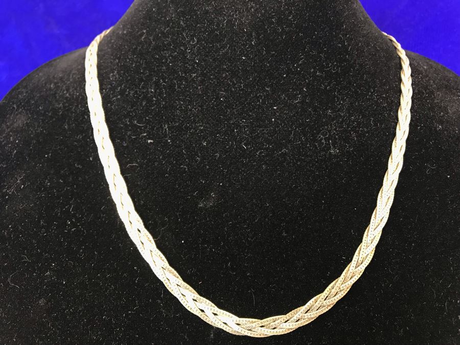 Vintage Sterling Silver Woven Chain Necklace Italy 24'L 29g [Photo 2]