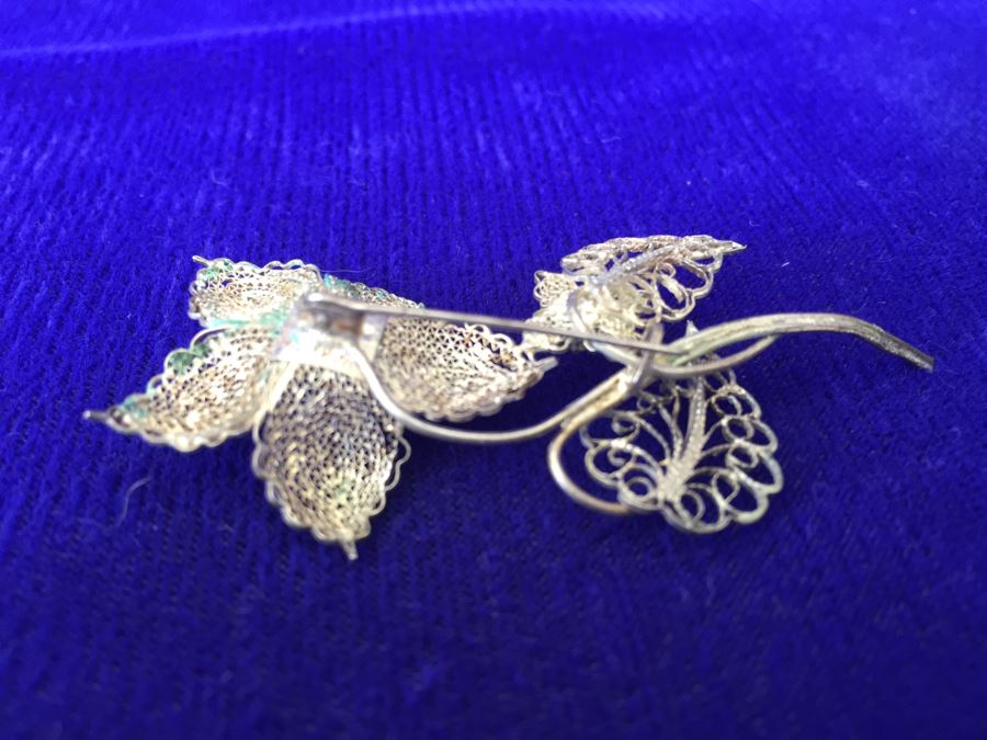 Vintage Silver Filigree Flower Brooch Pin 3.5g [Photo 6]