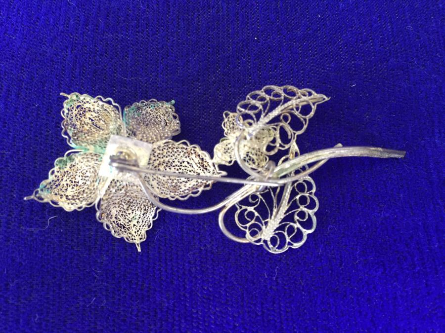 Vintage Silver Filigree Flower Brooch Pin 3.5g [Photo 5]