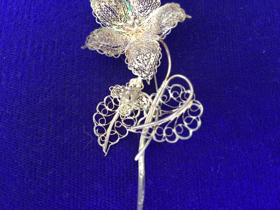 Vintage Silver Filigree Flower Brooch Pin 3.5g [Photo 4]