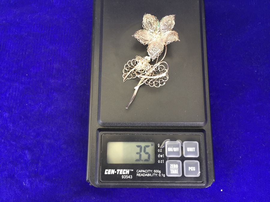 Vintage Silver Filigree Flower Brooch Pin 3.5g [Photo 7]