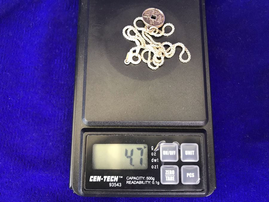 Vintage Sterling Silver Chinese Coin Design Pendant With Sterling Silver Chain 4.7g [Photo 4]