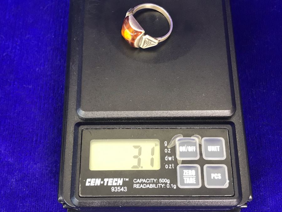 Vintage Signed Sterling Silver Amber Ring 3.1g Size 6.5 [Photo 10]